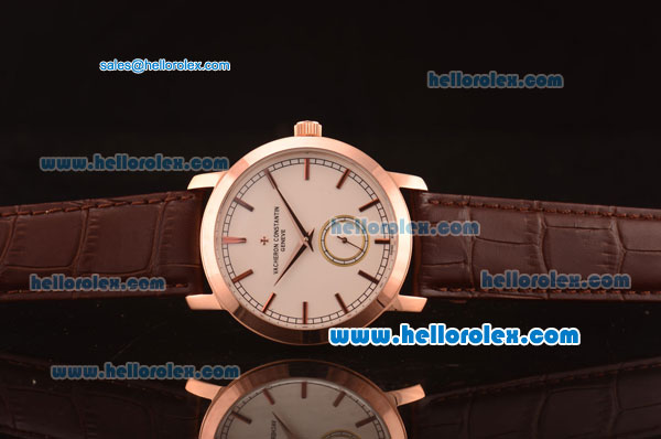 Vacheron Constantin Patrimony Automatic Rose Gold Case with White Dial and Brown Leather Strap - Click Image to Close